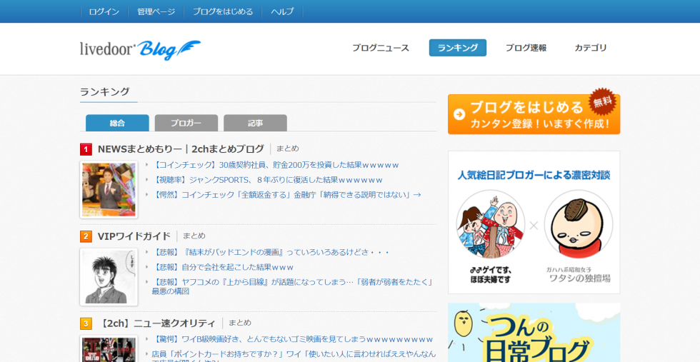 まとめ系が強い!livedoorブログランキング